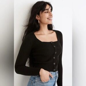 Madewell Brenville Black Ribbed Cardigan